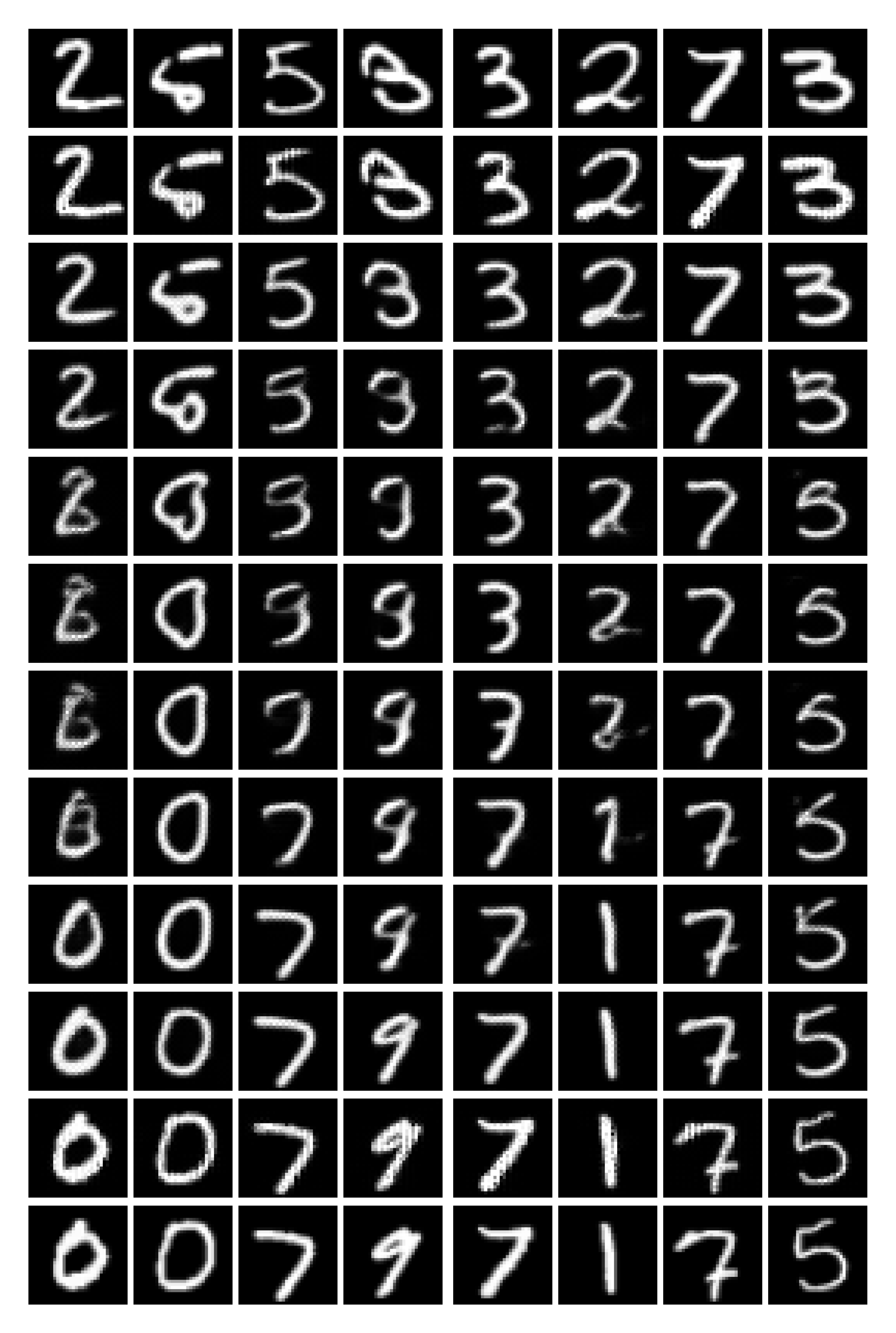 **Figure 9:** Additional interpolations of MNIST via inversion.