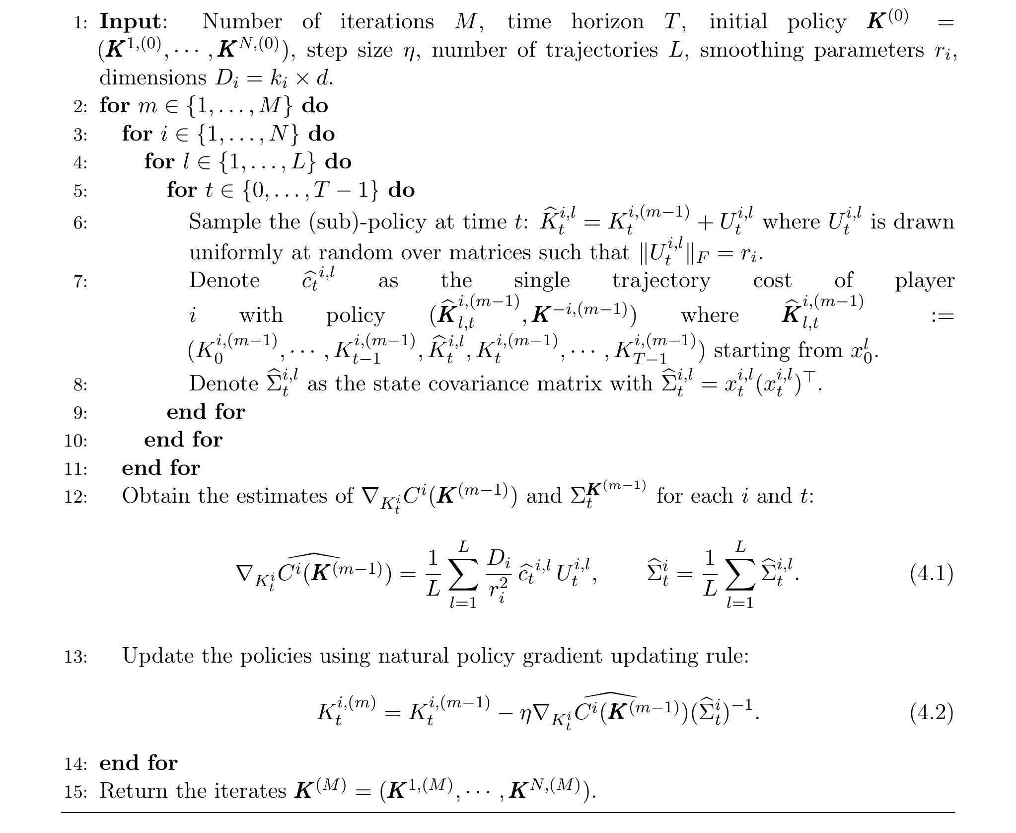 Algorithm 2 Natural Policy Gradient Method with Unknown Parameters