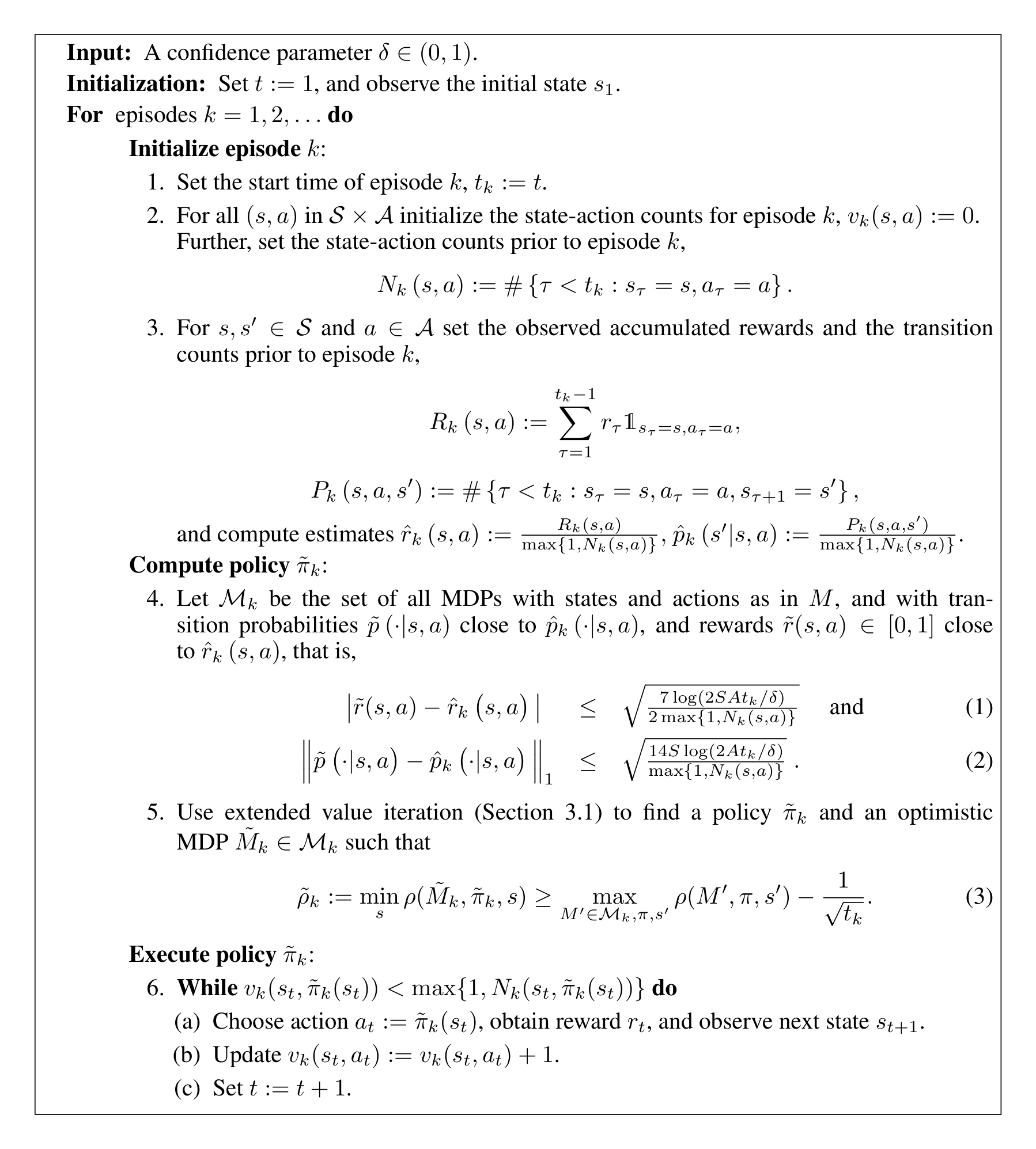 Figure 1: The UCRL2 algorithm.