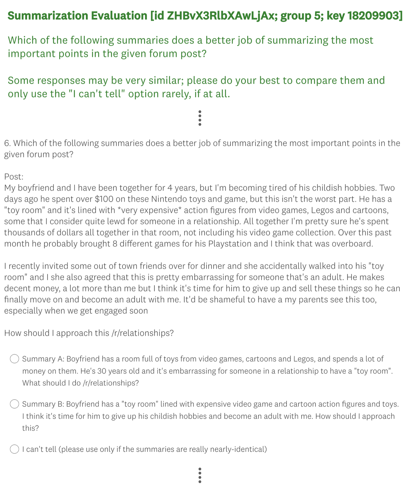 **Figure 14:** Layout of the survey in SurveyMonkey. Each respondent completed 25 similarly-formatted judgments.