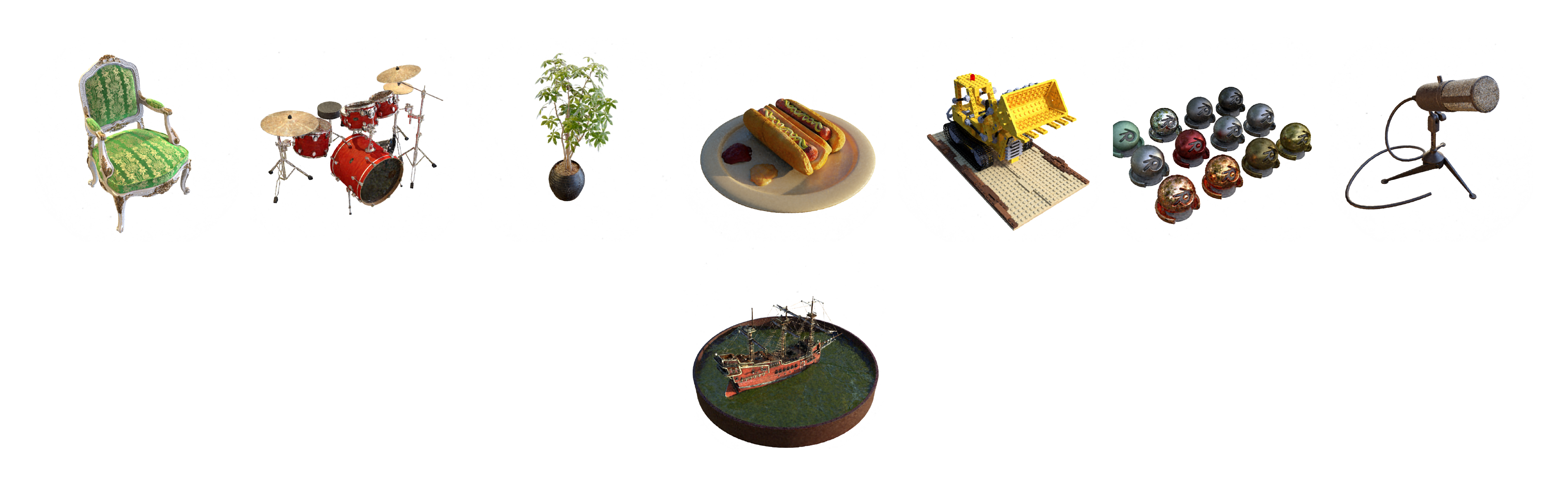 **Figure 5:** **1 minute, 20 seconds.** Results on the synthetic scenes after 1 epoch of optimization, an average of 1 minute and 20 seconds.