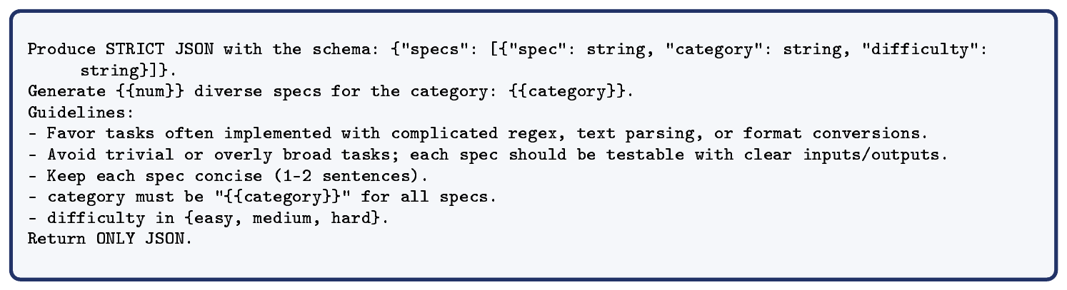 **Figure 9:** User prompt for generating specifications (no exemplar examples).