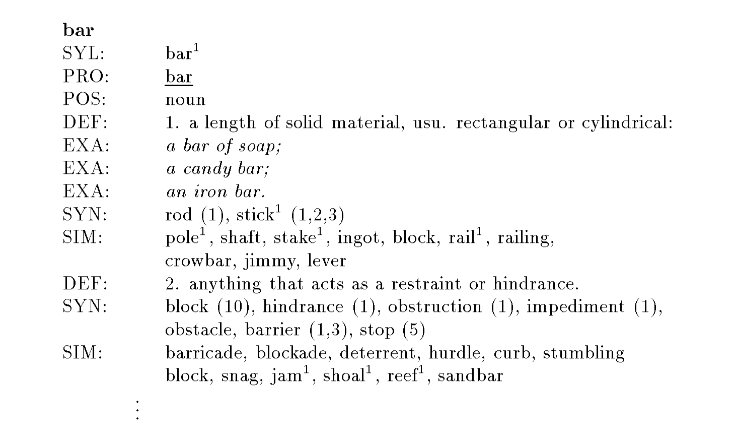 Figure 6: Example from the Wordsmyth English Dictionary-Thesaurus (WEDT)