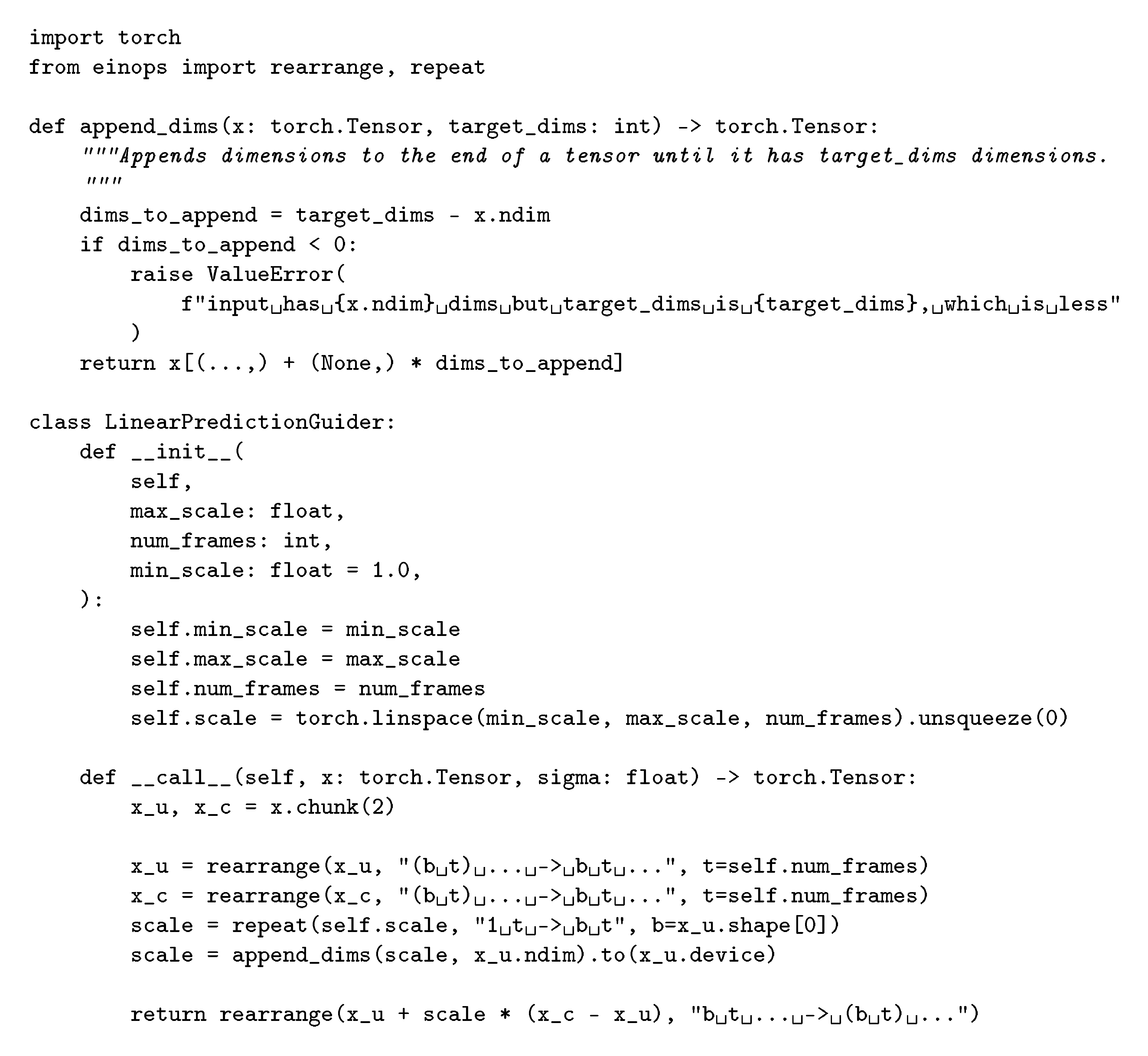 **Figure 15:** PyTorch code for our novel *linearly increasing guidance* technique.