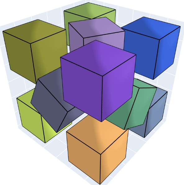 Figure 23: Packing 11 unit cubes into a bigger cube of side length $\approx2.895$.