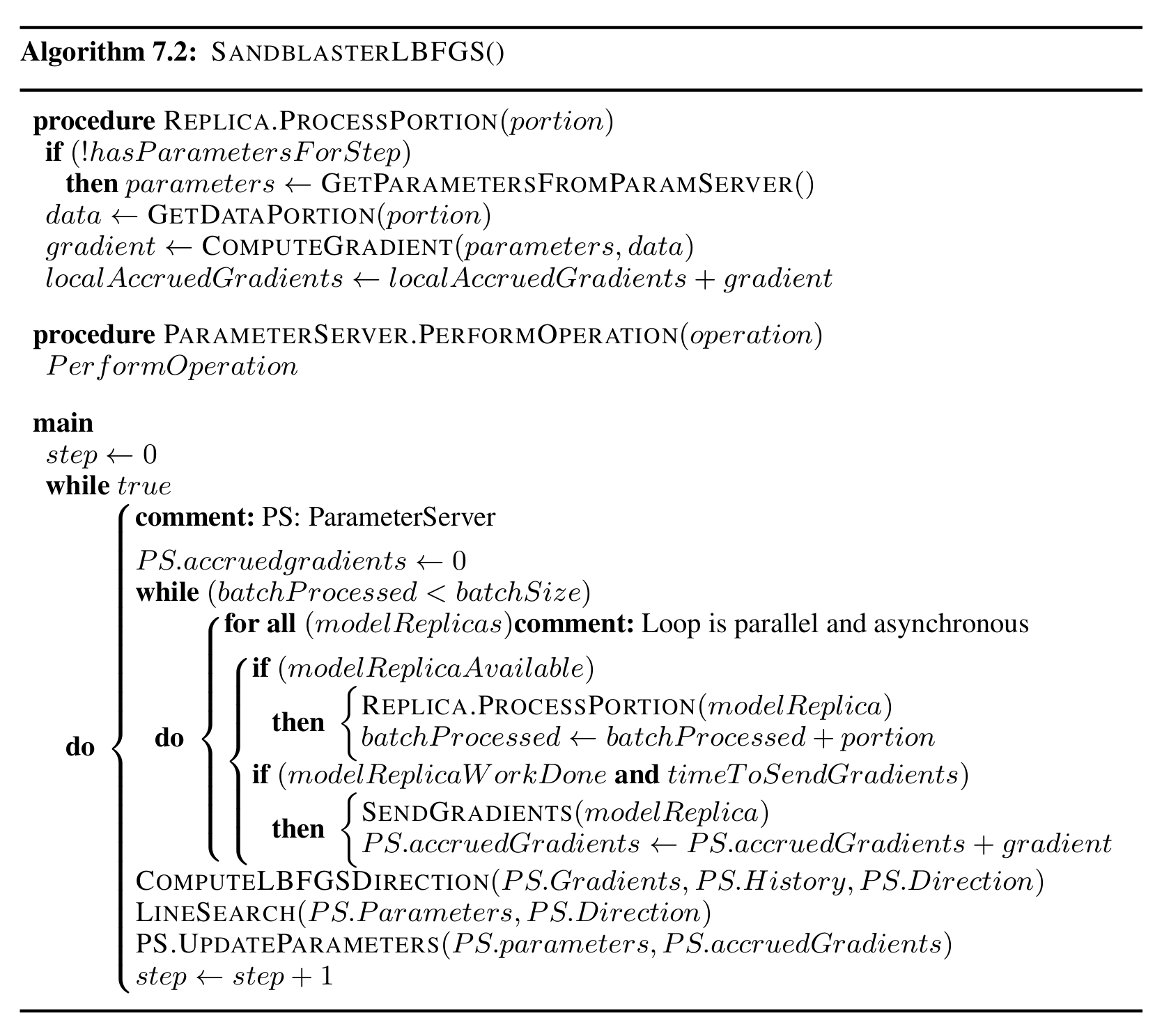 **Algorithm 7.2**: Sandblaster L-BFGS