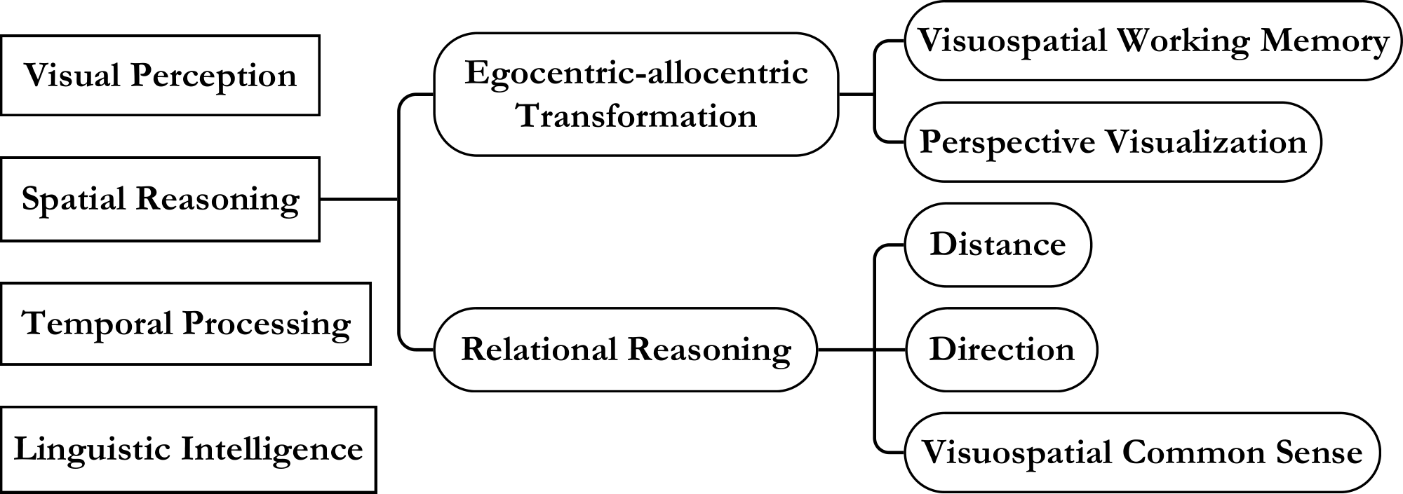 **Figure 1:** A taxonomy of **visual-spatial intelligence** capabilities.