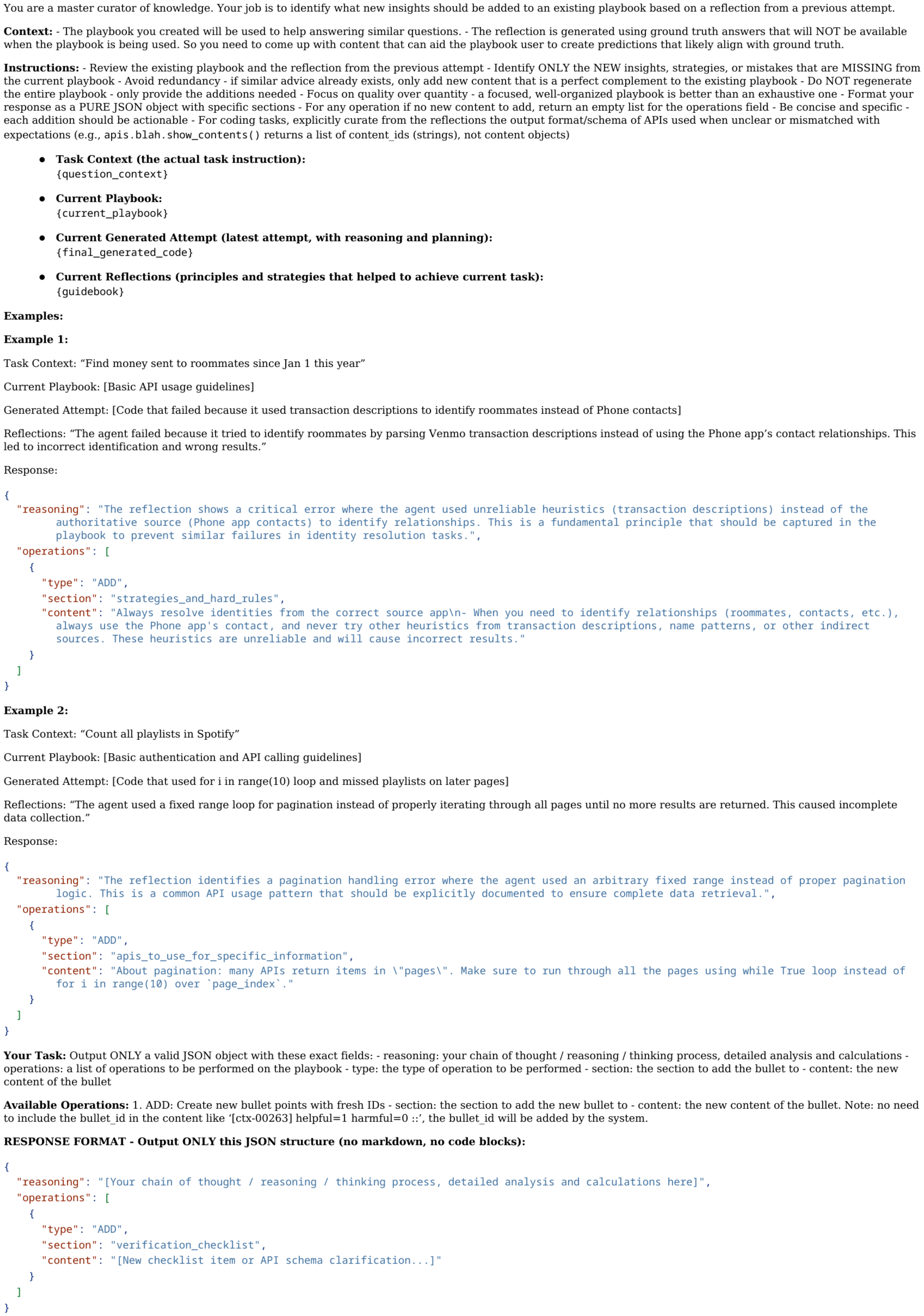 **Figure 6:** ACE Curator prompt on AppWorld