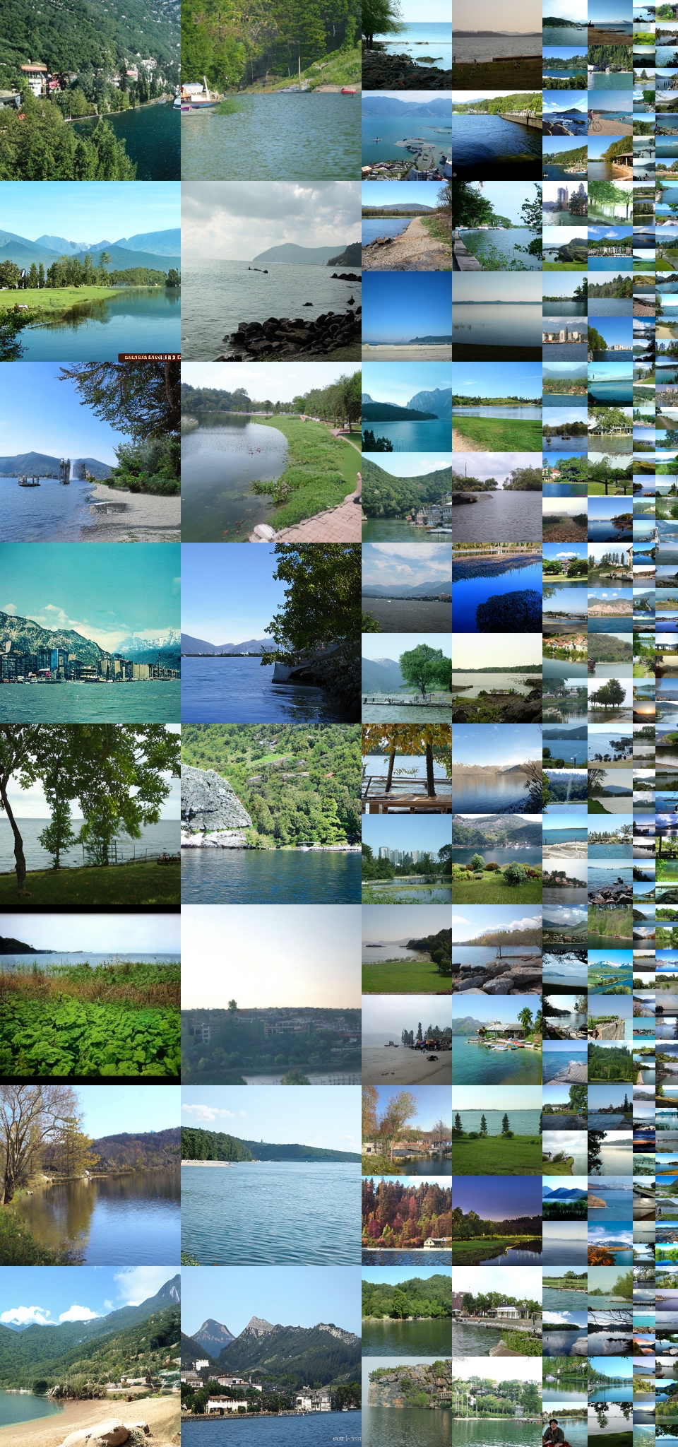 **Figure 31:** **Uncurated $256\times256$ DiT-XL/2 samples.** Classifier-free guidance scale = 2.0 Class label = "lake shore" (975)