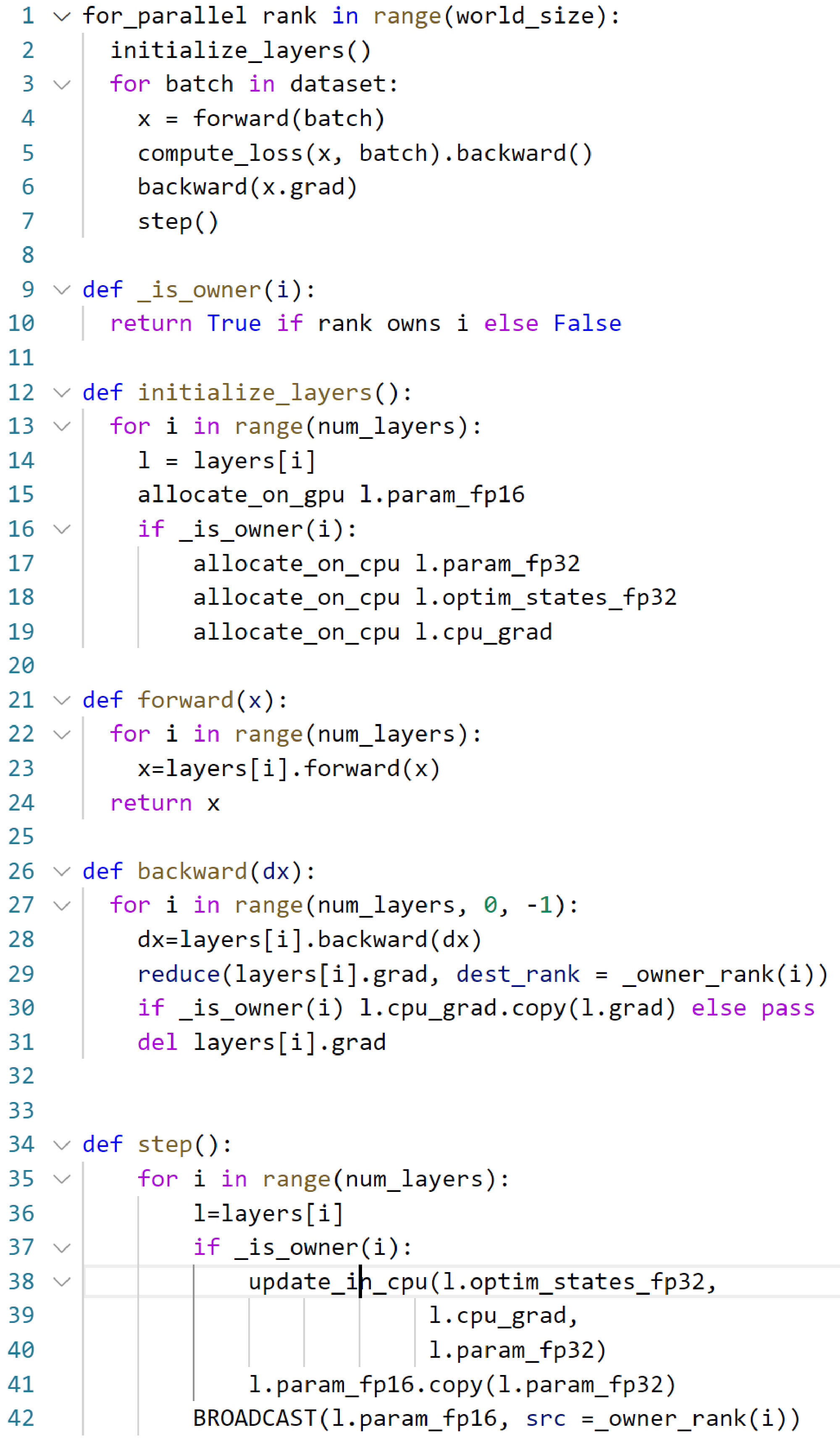 **Figure 5:** Code representing ZeRO-Offload that combines unique optimal CPU offload strategy with ZeRO-powered data parallelism.