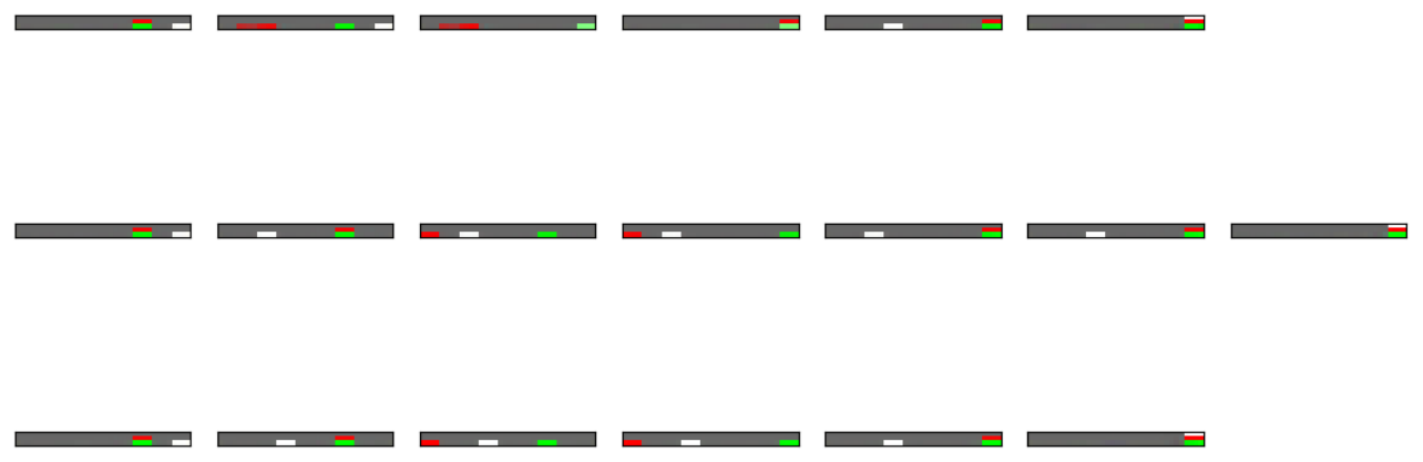 **Figure 33:** An invalid plan, a valid suboptimal plan and an optimal plan generated in $(3, 9)$-ToH. (Each example was generated by AMA$_{4}^+$, $\epsilon=0.1$ prior, blind with different hyperparameters $(F, \beta_1, \beta_3)$.)