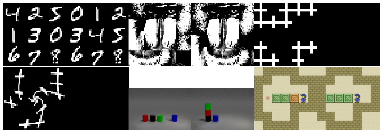 **Figure 14:** An example of problem instances (initial and goal images) for each domain. In Blocksworld and Sokoban, the images shown are high-resolution images, while the actual training and planning experiments are performed on smaller resized images.