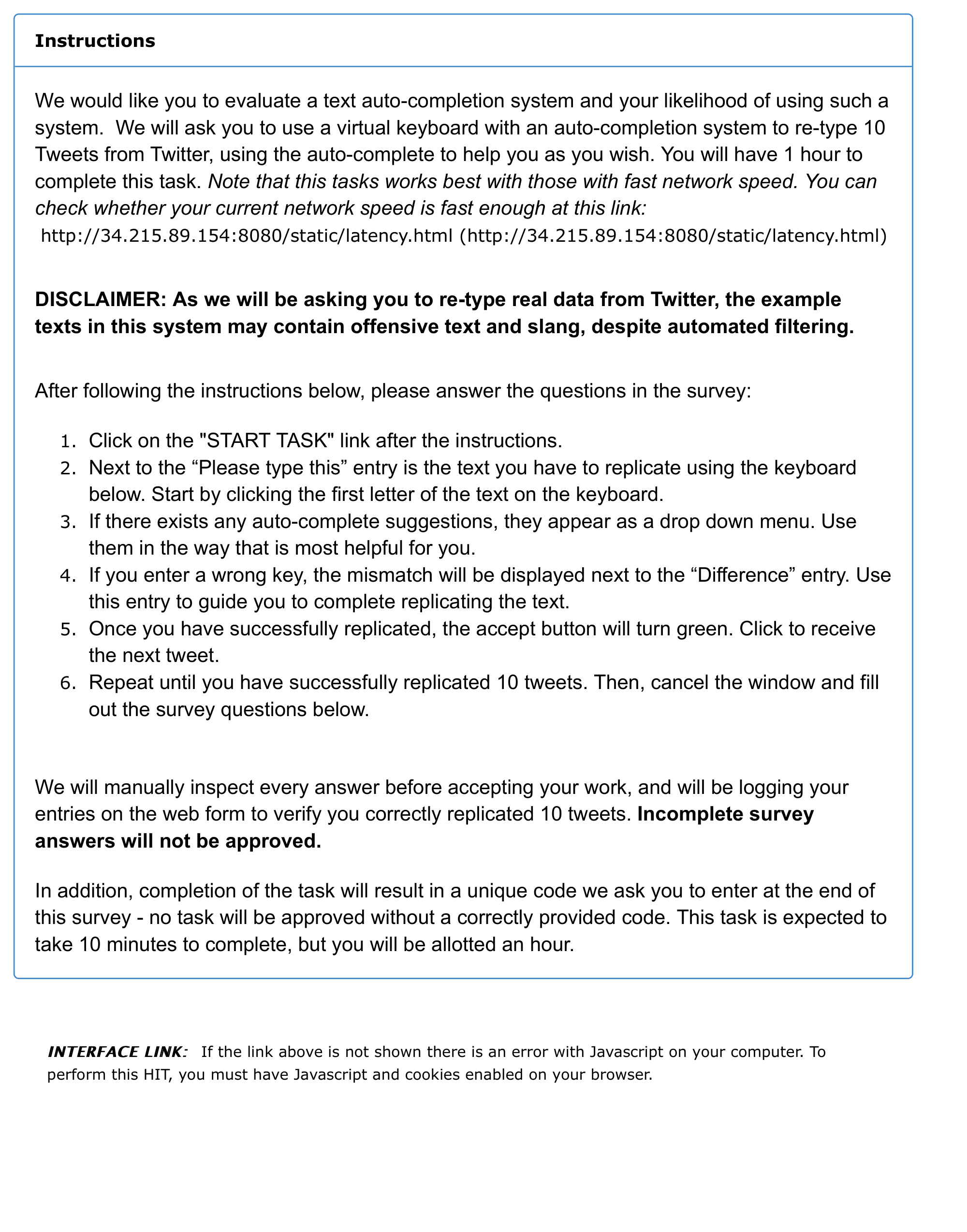 **Figure 7:** Task instructions on mechanical turk