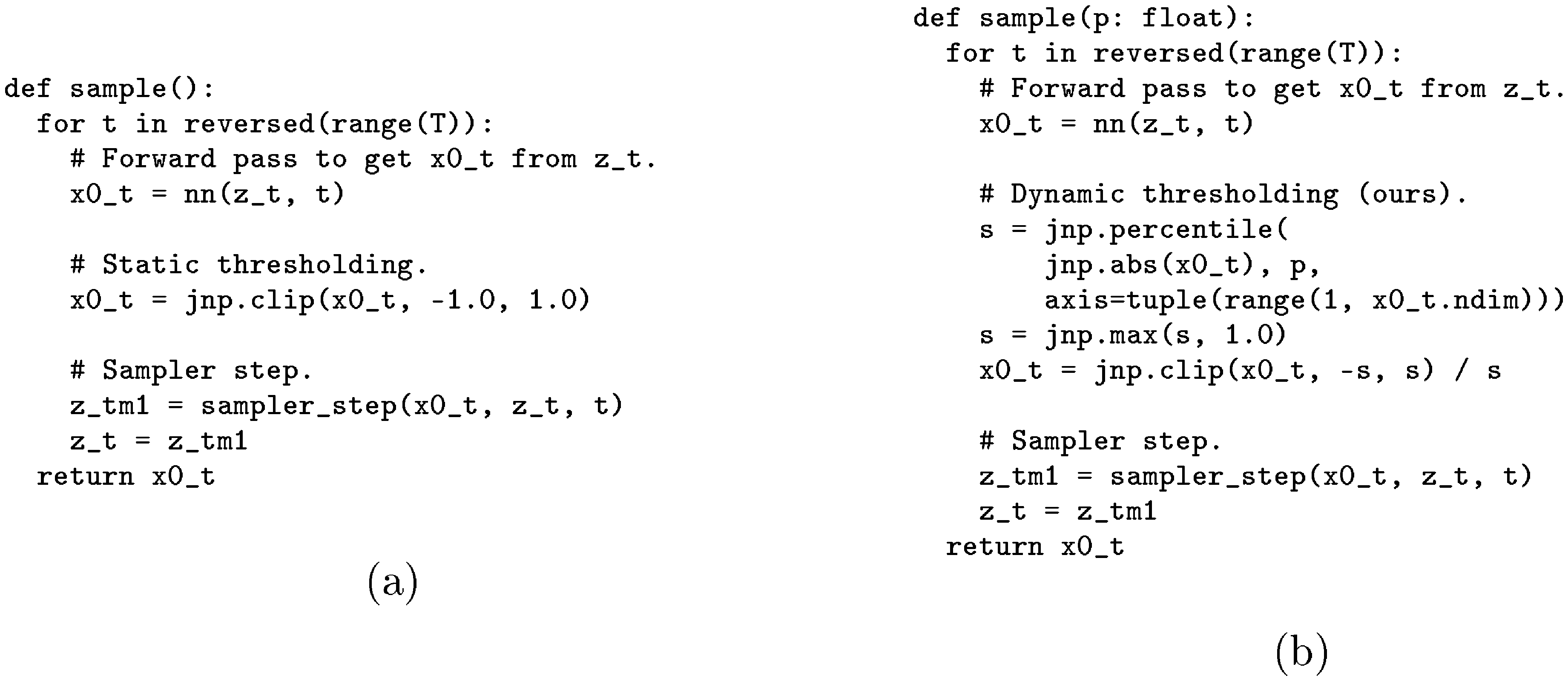 **Figure 35:** Pseudo code implementation comparing static thresholding and dynamic thresholding.