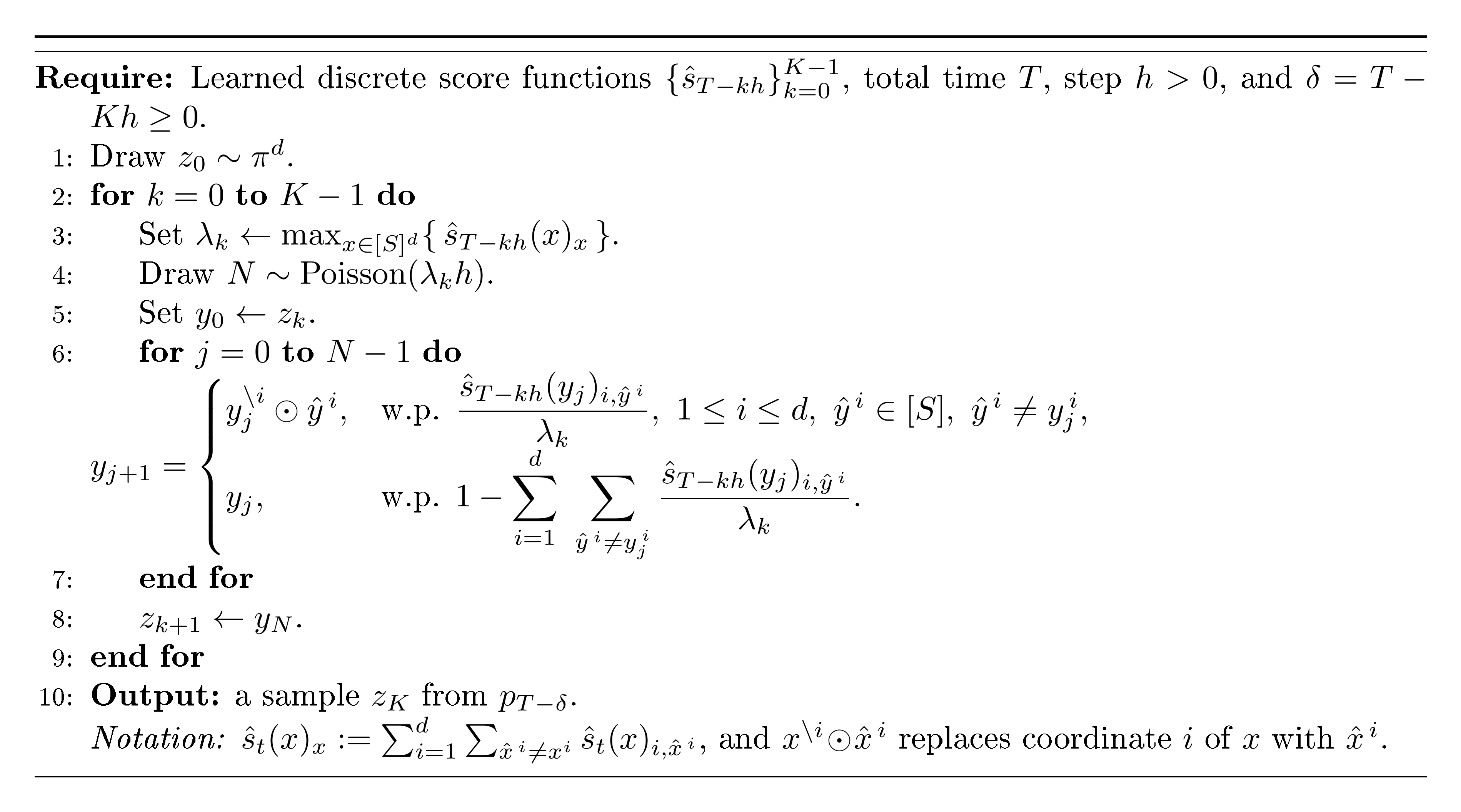 **Algorithm 2:** Generative Reverse Process Simulation through Uniformization