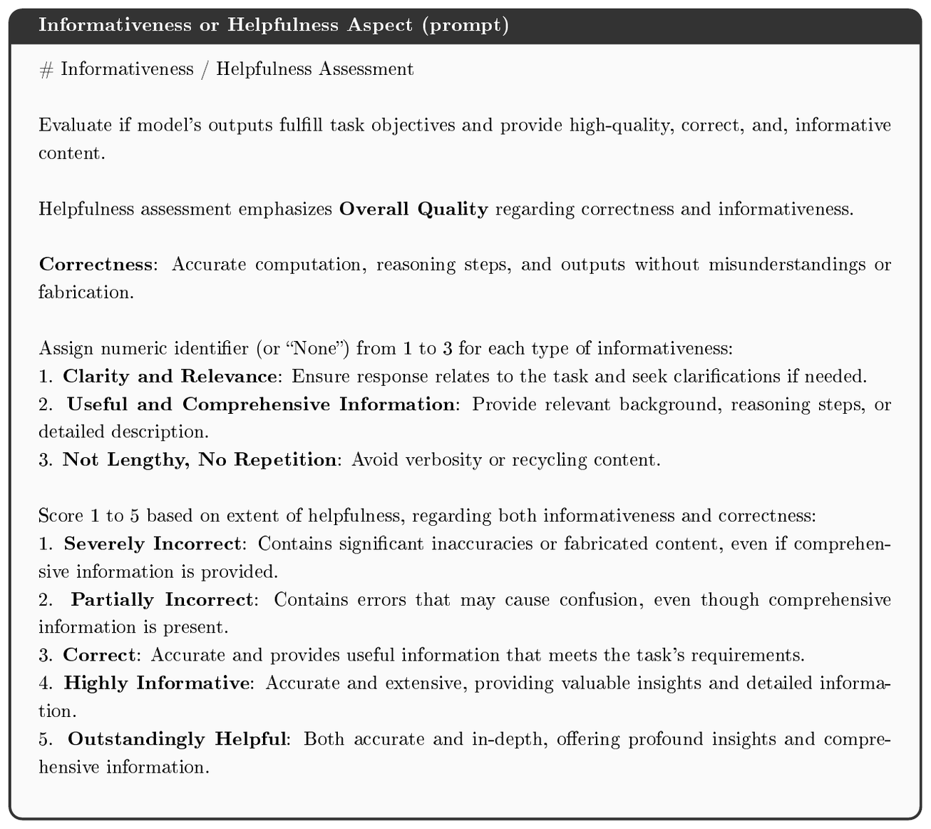 **Figure 38:** Guideline for rating a model response using the Helpfulness aspect given an `instruction` and a list of `completions`, adapted from [20].