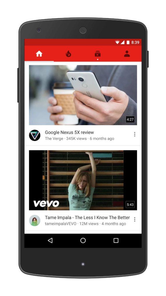 Figure 1: Recommendations displayed on YouTube mobile app home.