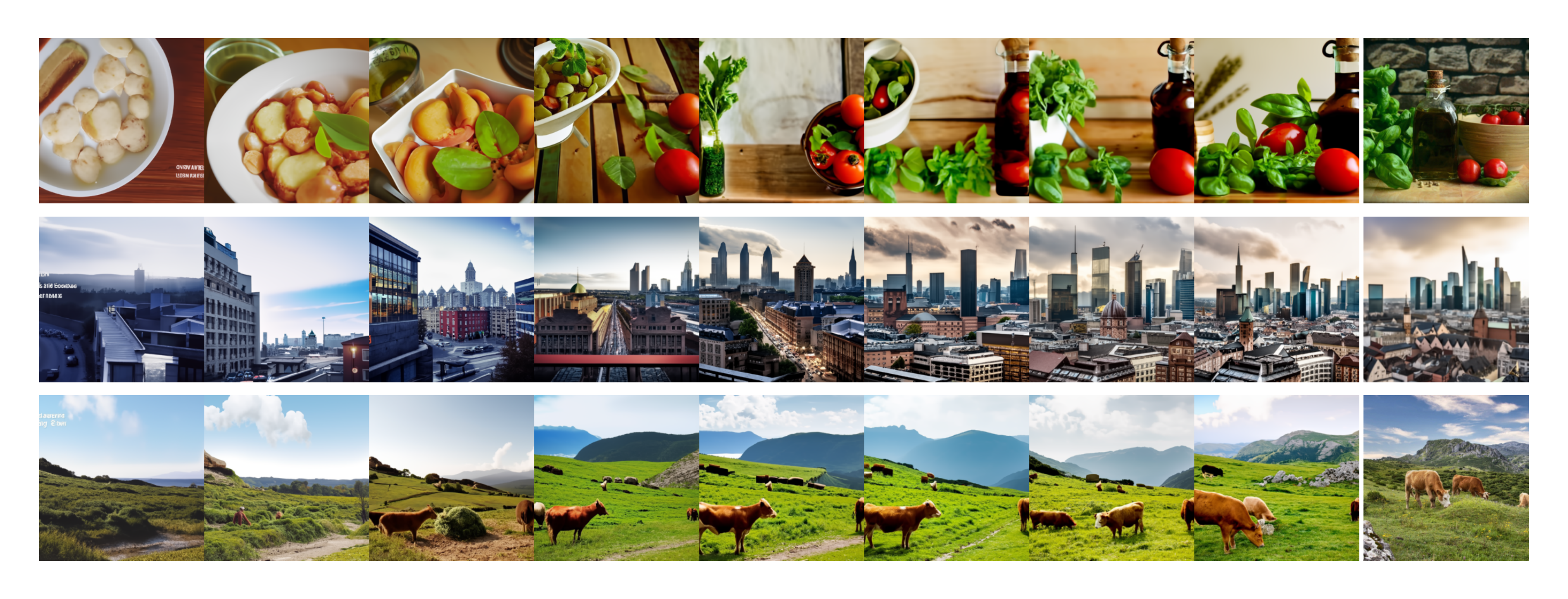 **Figure 7:** Visualization of reconstructions of CLIP latents from progressively more PCA dimensions (20, 30, 40, 80, 120, 160, 200, 320 dimensions), with the original source image on the far right. The lower dimensions preserve coarse-grained semantic information, whereas the higher dimensions encode finer-grained details about the exact form of the objects in the scene.