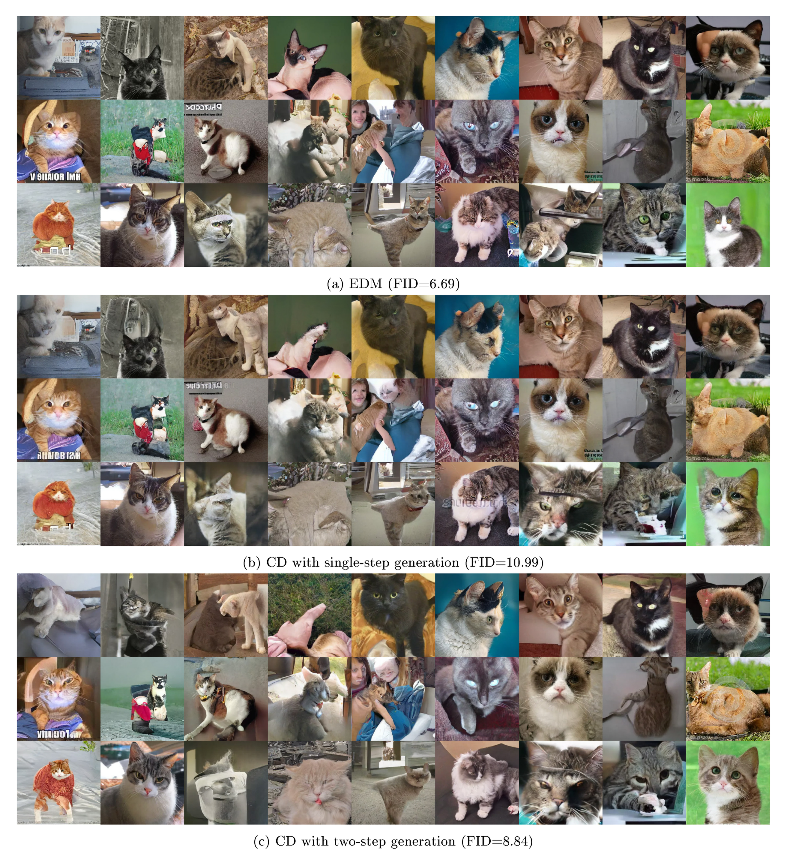 **Figure 17:** Uncurated samples from LSUN Cat $256\times 256$. All corresponding samples use the same initial noise.