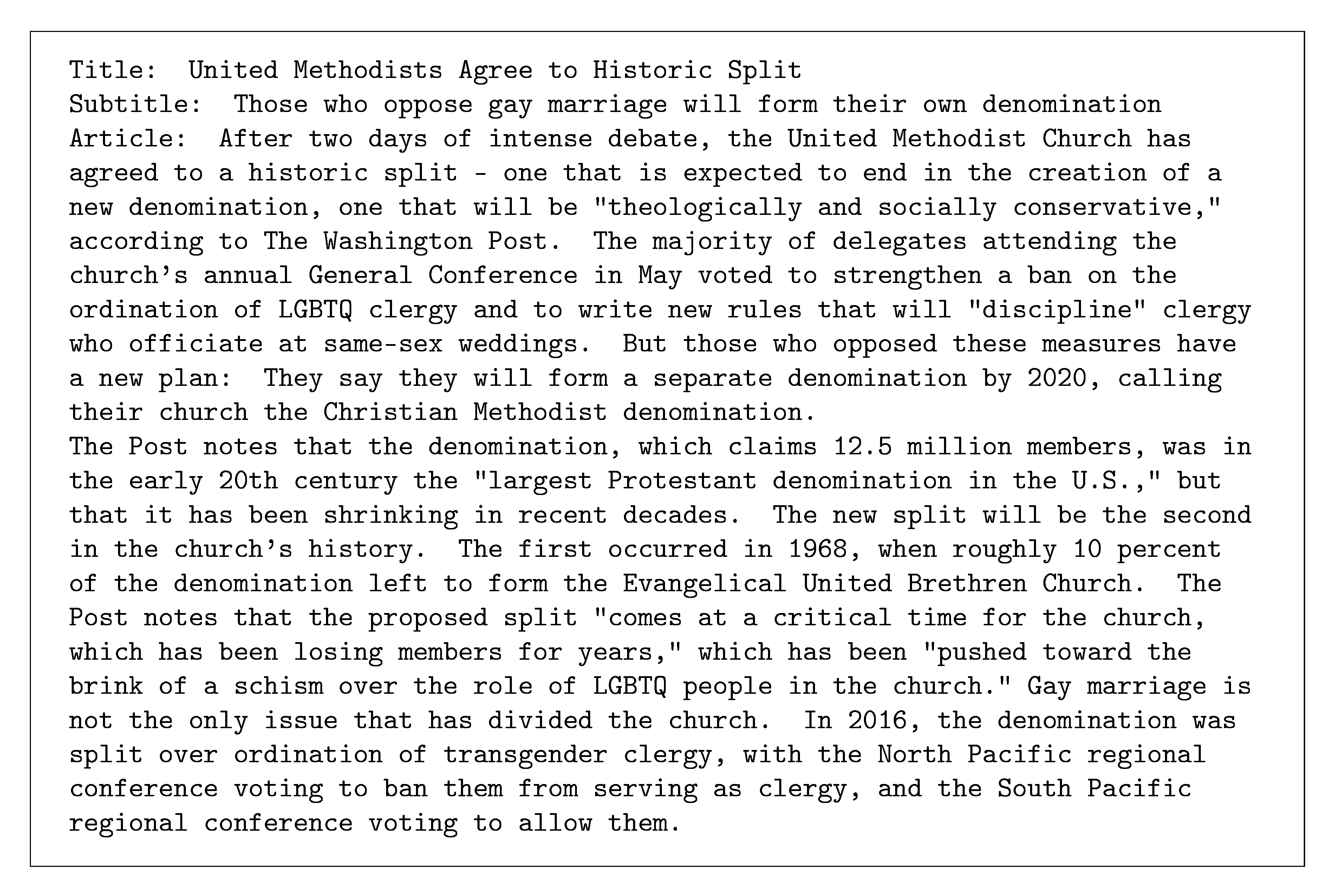 **Figure 19:** The GPT-3 generated news article that humans had the greatest difficulty distinguishing from a human written article (accuracy: 12%).