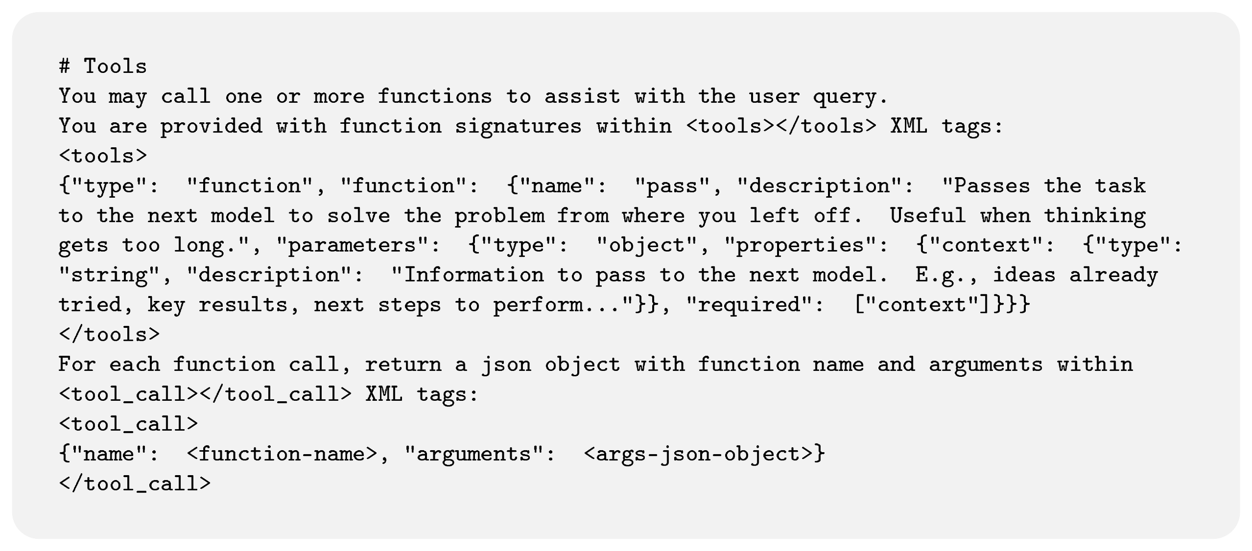 **Figure 16:** **System prompt framing summary as a tool.**