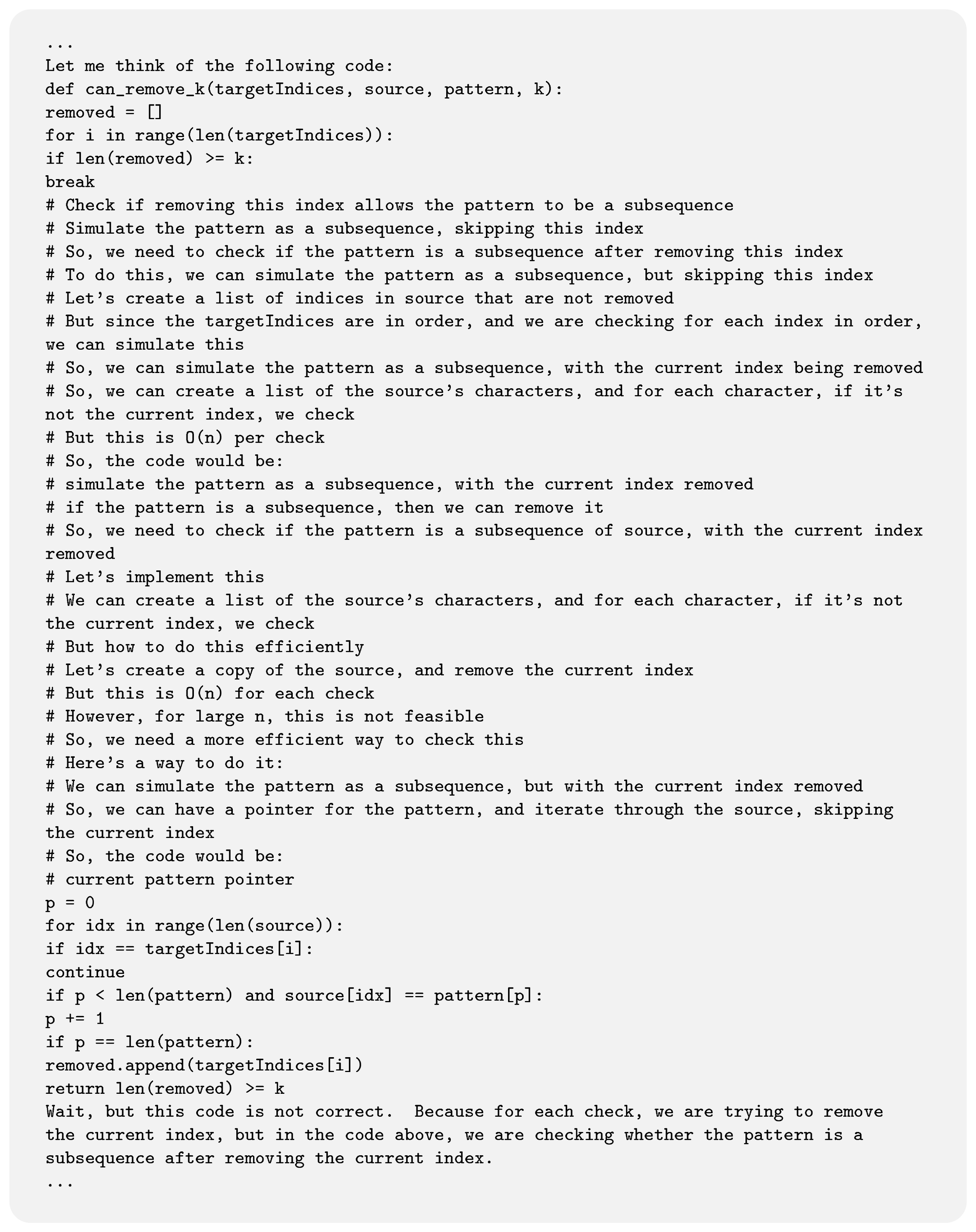 **Figure 22:** **Reasoning in comments issue on LiveCodeBench sample.**