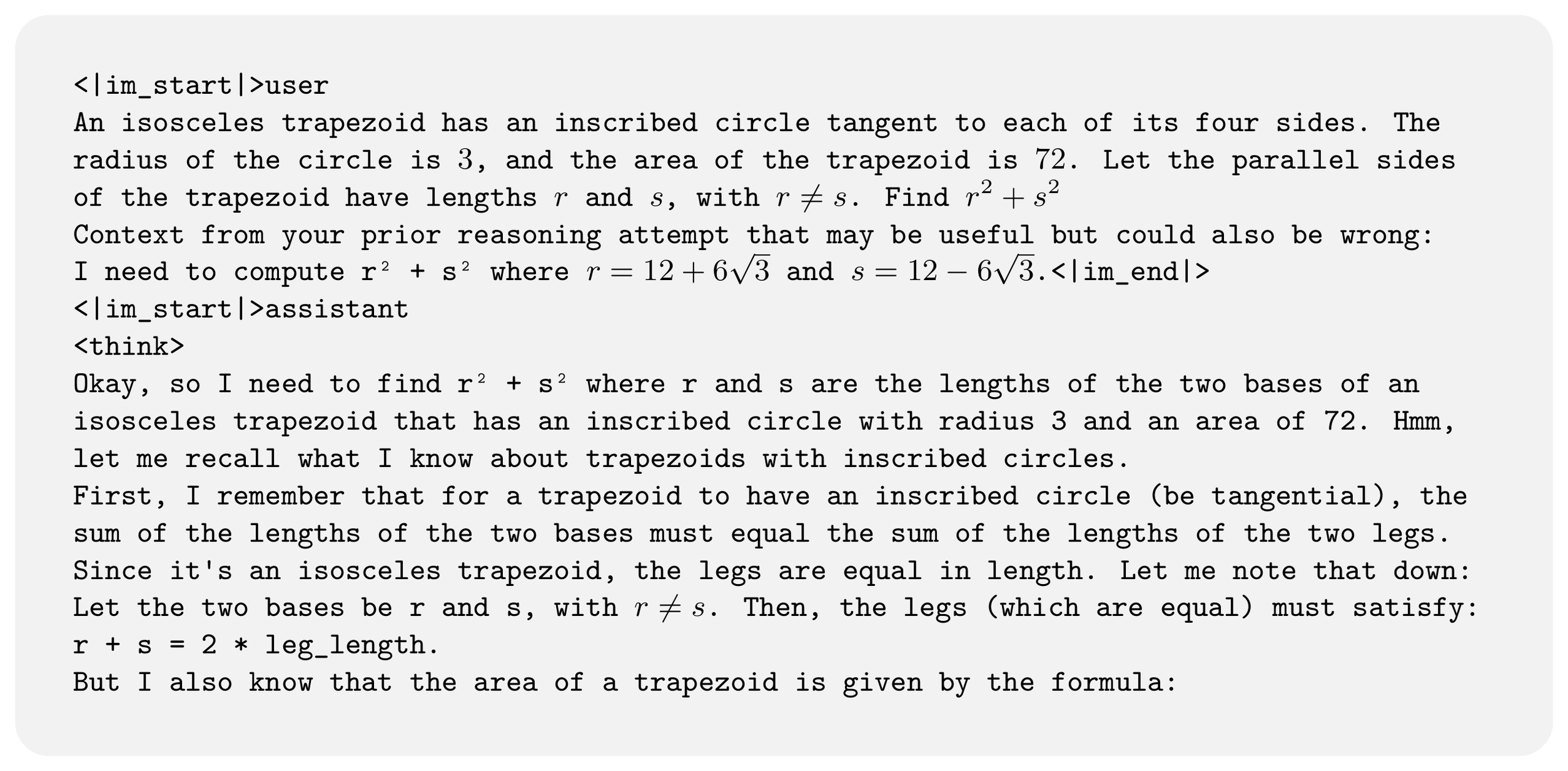 **Figure 20:** **Summary duplicate processing problem on AIME sample.** The model ignores its prior derivations and starts the task anew.