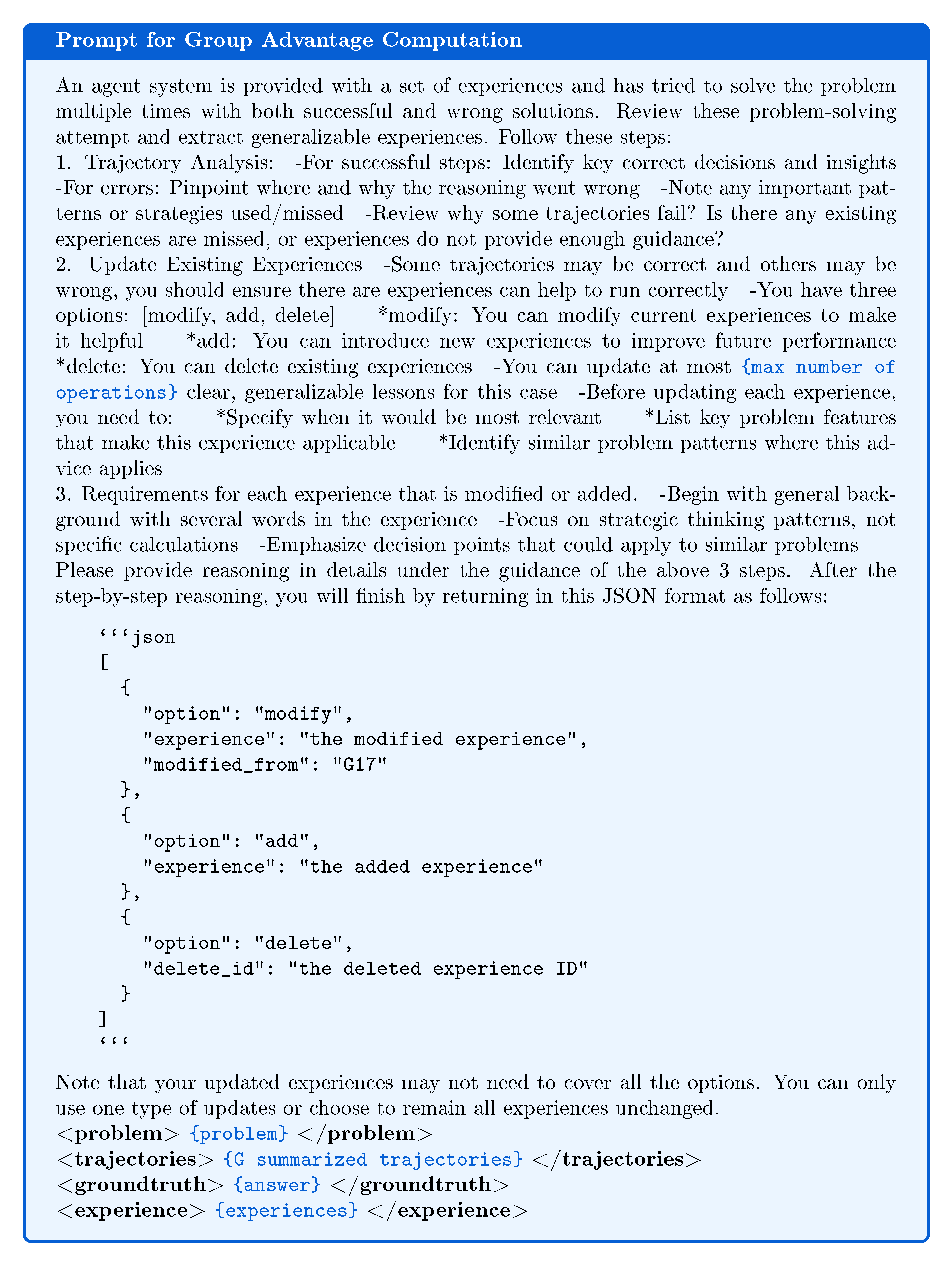 **Figure 12:** Prompt for group advantage computation in Math Reasoning.