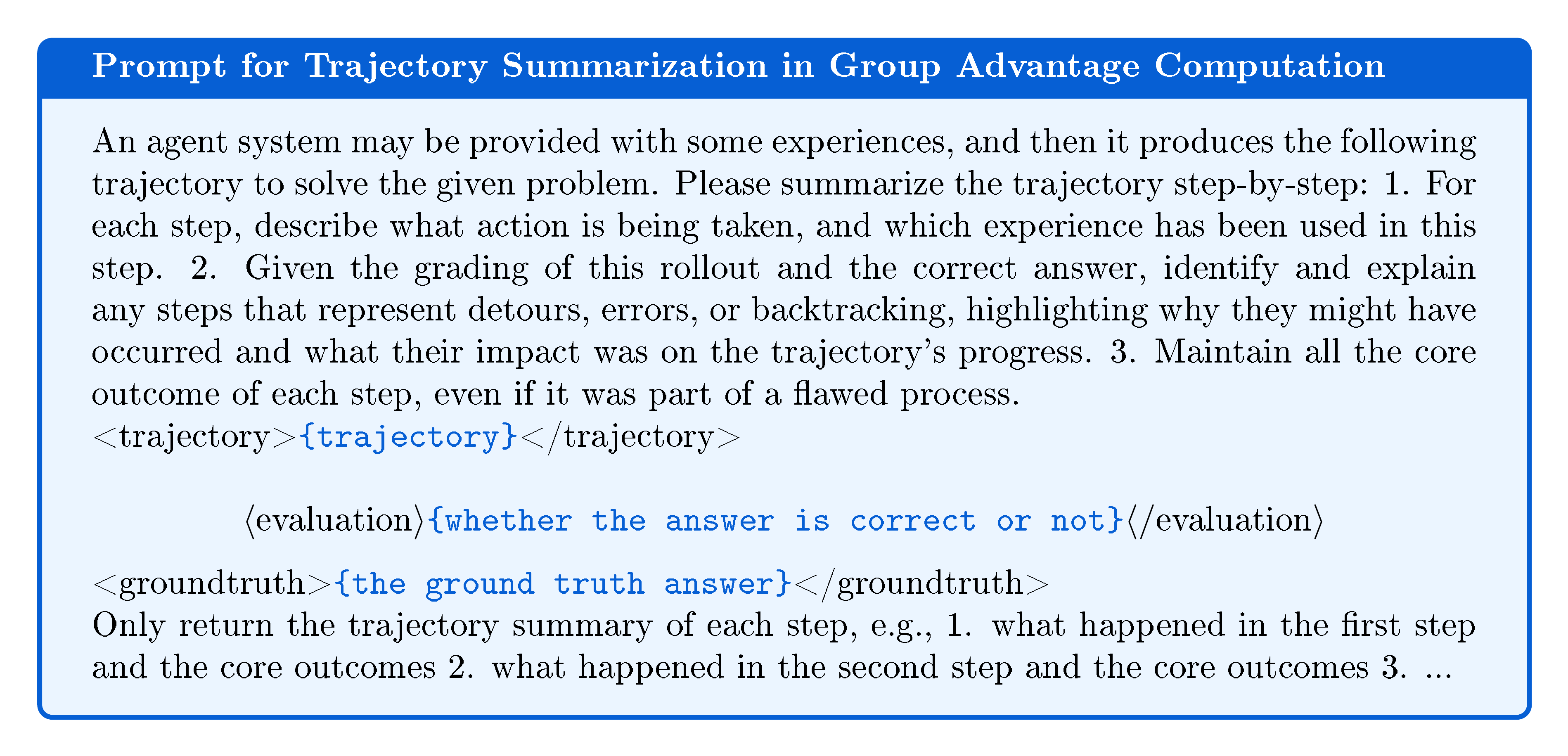**Figure 11:** Prompt for summarizing each trajectory in Math Reasoning.