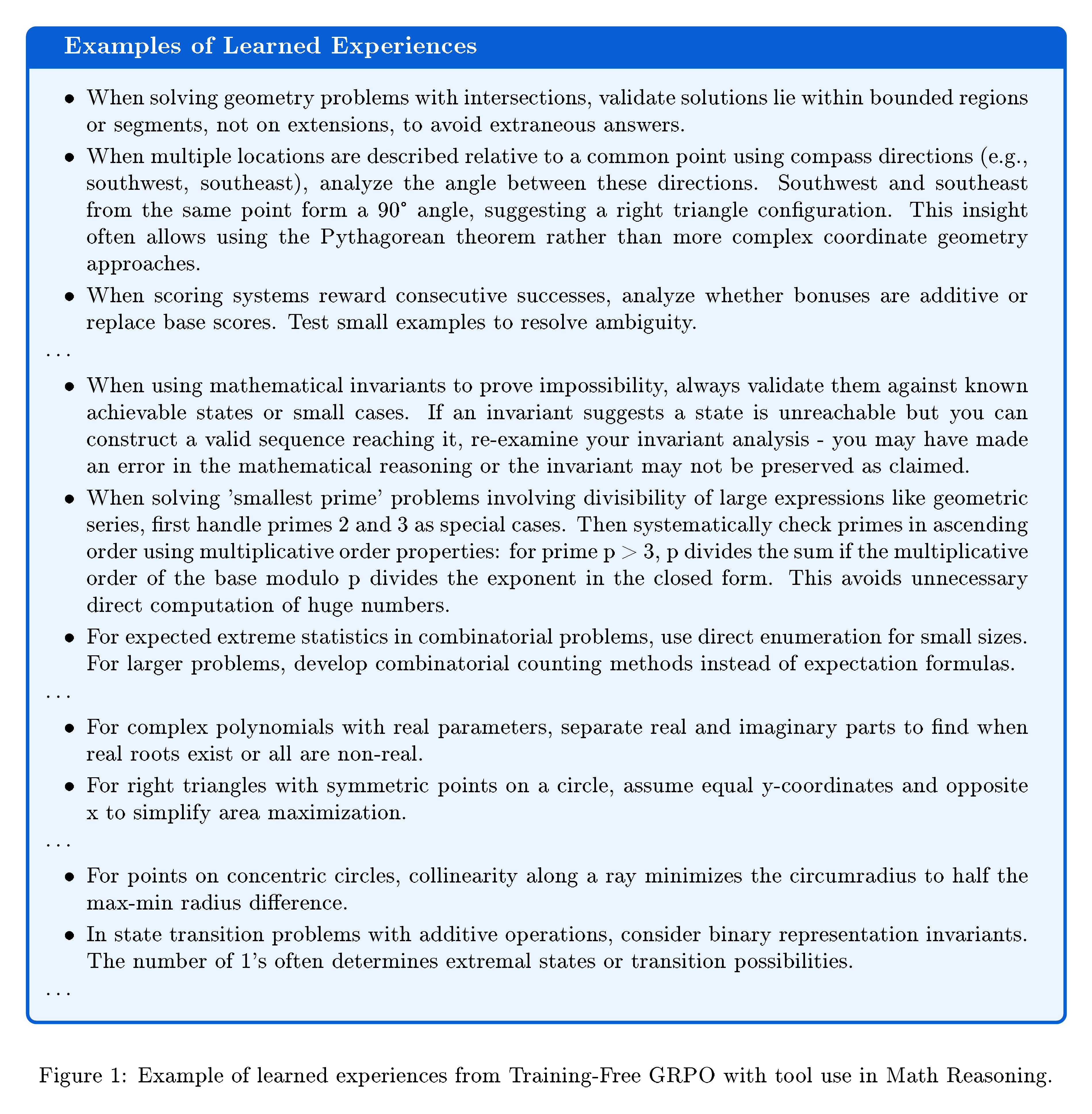 **Figure 14:** Example of learned experiences from Training-Free GRPO with tool use in Math Reasoning.