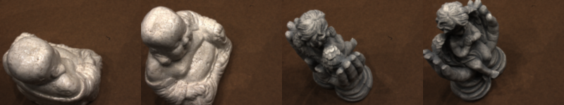 **Figure 17:** **DTU split overlap.** The first and third scans (115, 119) are from the standard DTU training set from MVSNet, while the second and fourth (114, 118) are from the test set. In our split, highly similar scenes are either all placed in the same set or discarded.