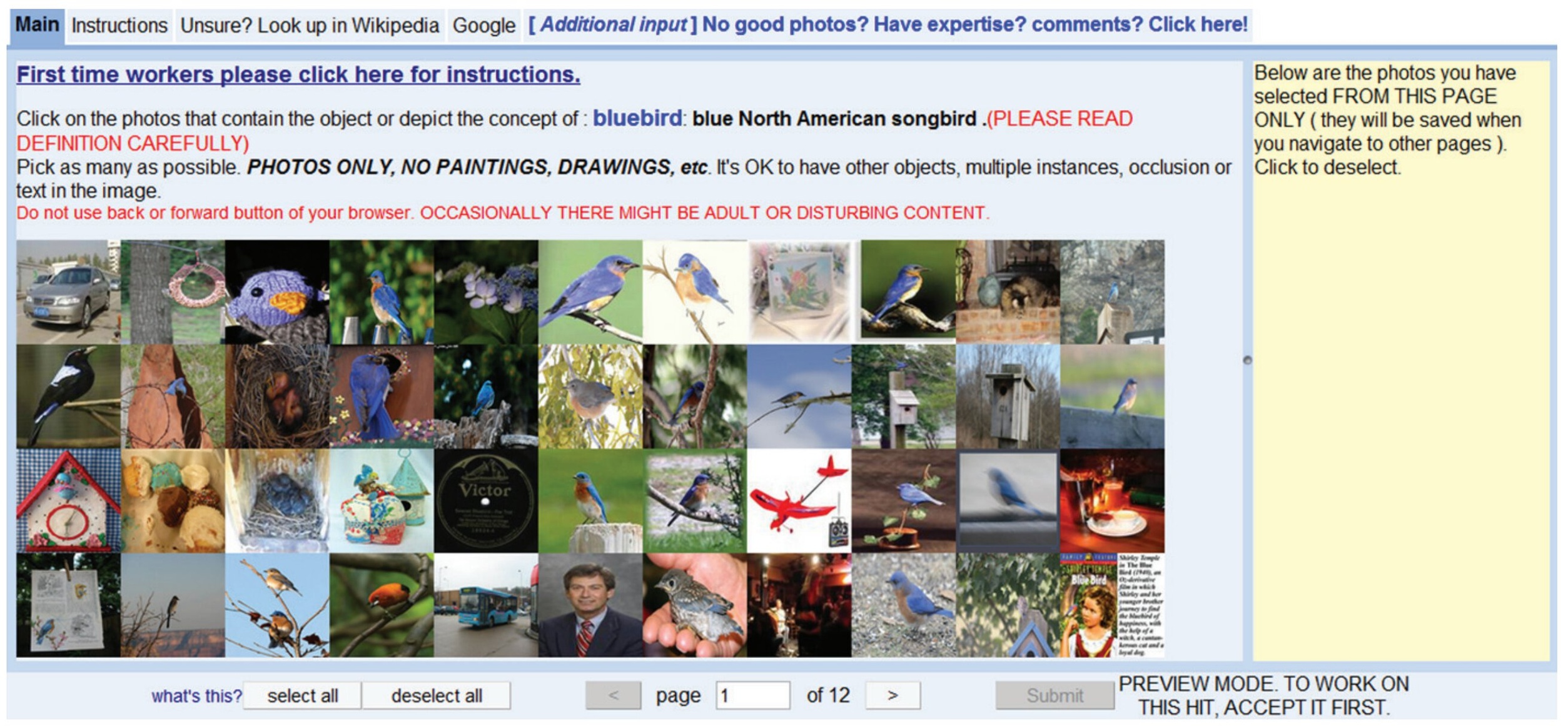 **Figure 9:** The user interface employed in the original ImageNet collection process for the labeling tasks on Amazon Mechanical Turk.