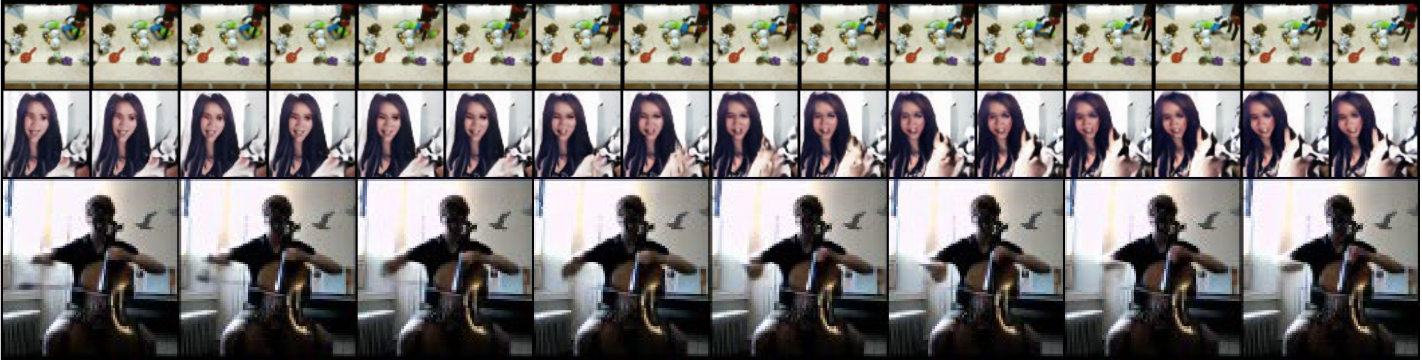 **Figure 1:** $64\times 64$ and $128\times 128$ video samples generated by VideoGPT