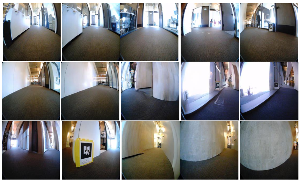 **Figure 13:** **Video generation examples on HuRoN**. NWM is conditioned on a single first image, and a ground truth trajectory and autoregressively predicts the next up to $16$ seconds at $4$ FPS. We plot the generated results from $2$ to $16$ seconds, every 1 second.