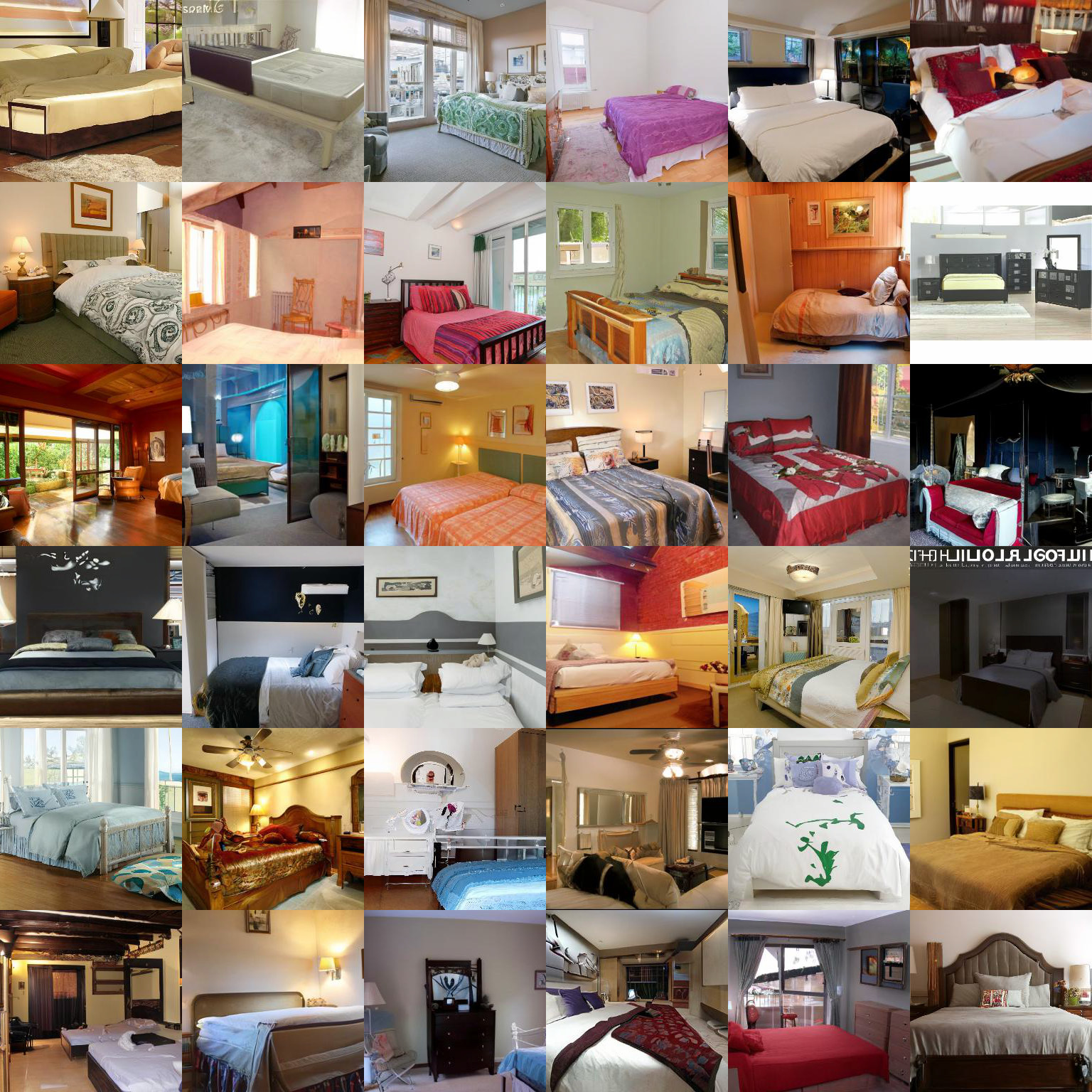 **Figure 30:** Random samples from our LSUN bedroom model using 1000 sampling steps. (FID 1.90)
