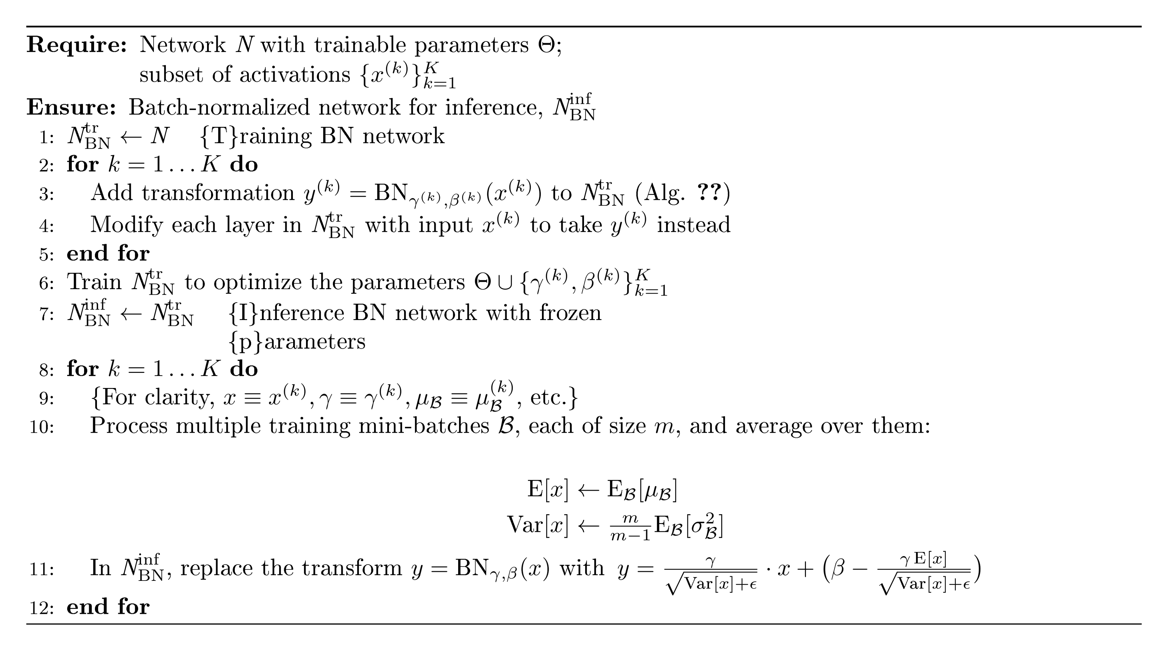 **Algorithm 2:** Training a Batch-Normalized Network