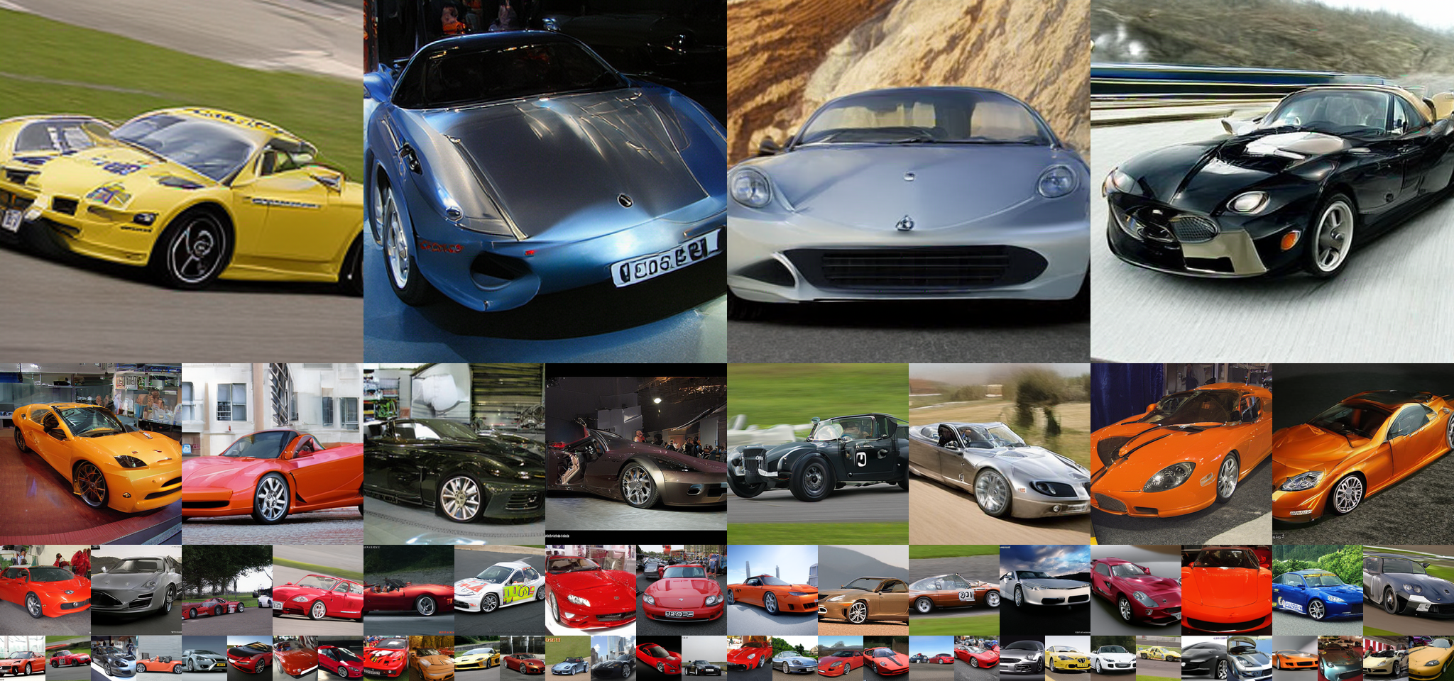 **Figure 22:** Uncurated generation results of 512 $\times$ 512 MAETok + SiT-XL. We use CFG of 2.0. Class label = "Sports Car" (402).