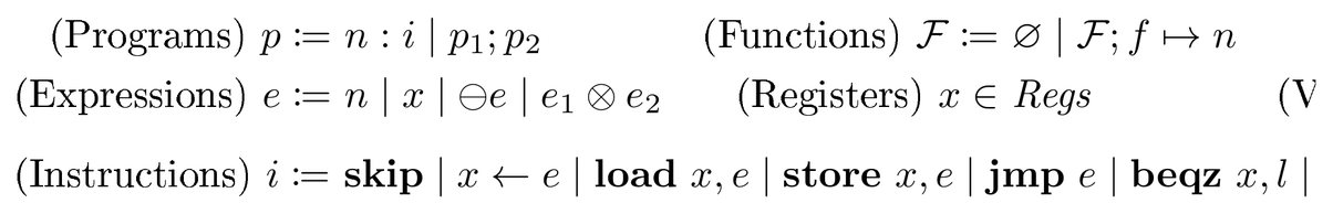 **Figure 2:** Syntax of the $\mu$ $\textsc{Asm}$ language